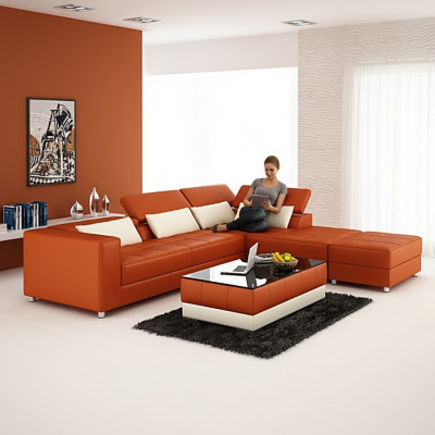 Leather sofa couch, living landscape sectional, corner sofa, corner suite, design modern sofa F3018