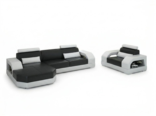 Leather sofa couch living area corner sofa + 1-seater suite design modern G8001E