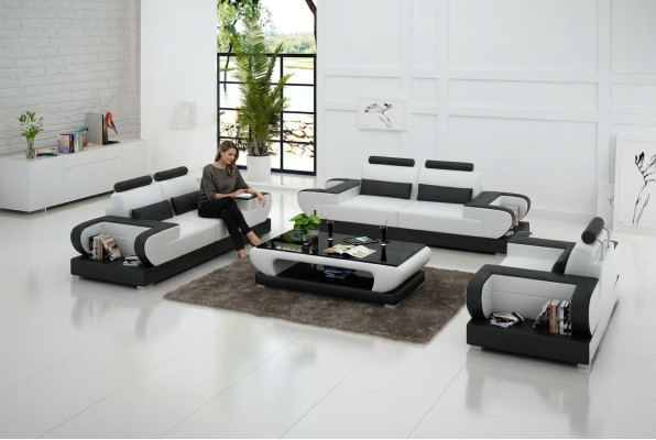 Leather Sofa Couch Living Landscape 3+2+1 Seating Set Design Modern Sofa G8003D