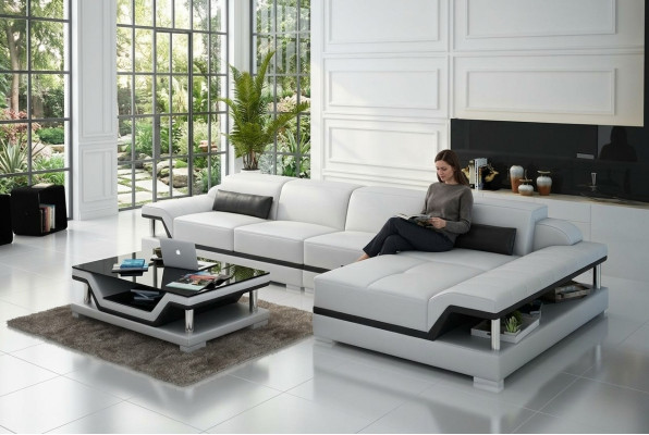 Design Leather Sofa Couch Upholstered Corner Suite Seating Suite Leather Couches 8004C