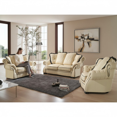 Upholstered Sofas Leather Seat XXL Big 3-Seater Sofa Couch Design Couches