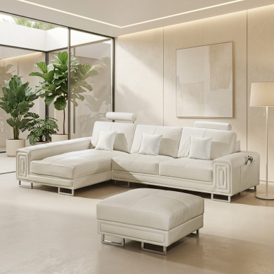 Leather sofa couch upholstery corner set 190x334cm living room landscape L shape 2055