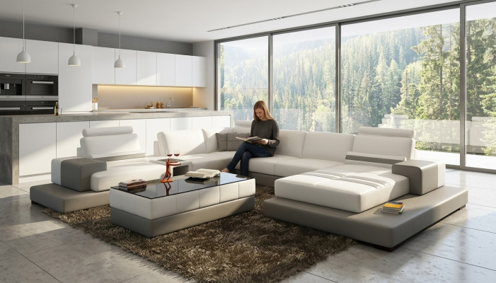 Beautiful XXL Leather Living Landscape U-Shape Corner Sofa Couch