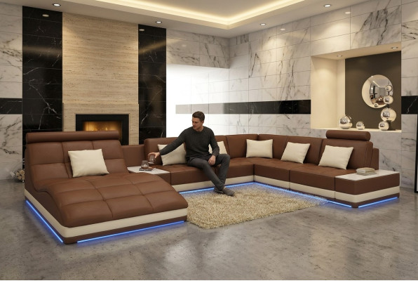 Bix XXL living landscape corner sofa leather upholstery couch U shape