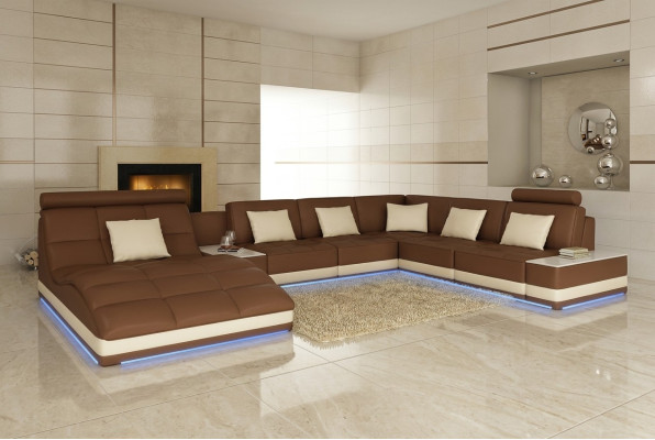 Bix XXL living landscape corner sofa leather upholstery couch U shape
