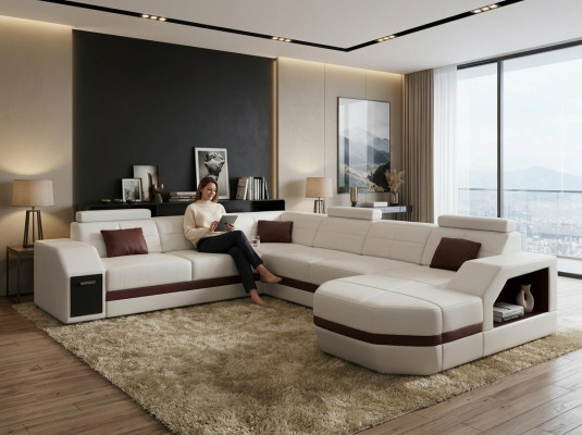 Leather Sofa Couch Living Landscape Corner Sofa Corner Suite Design Modern Sofa C4011 New