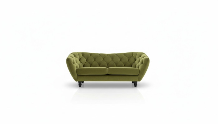 Three-seater sofa with a luxurious Chesterfield backrest in an elegant green tone