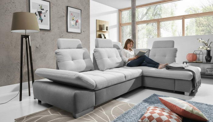 Textile corner sofa couch upholstered corner set fabric sleeping living landscape new