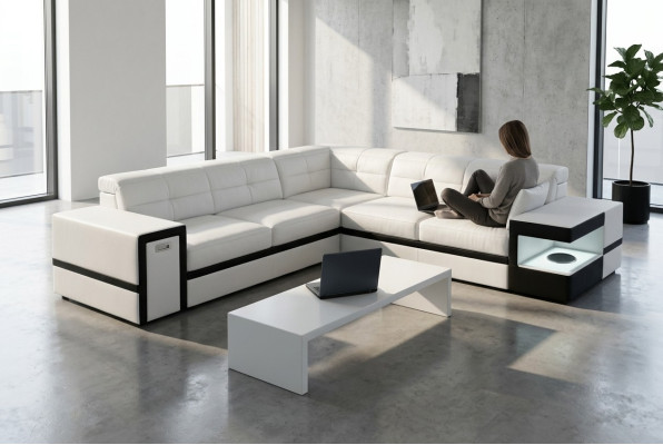 Leather sofa couch sofas upholstery seat corner sofa living landscape big XXL