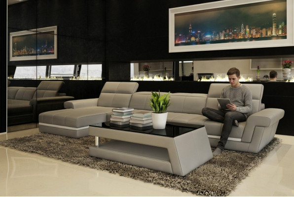 Leather Sofa Couch Living Area L-Shaped Design Modern Sofa 5136B Sofas