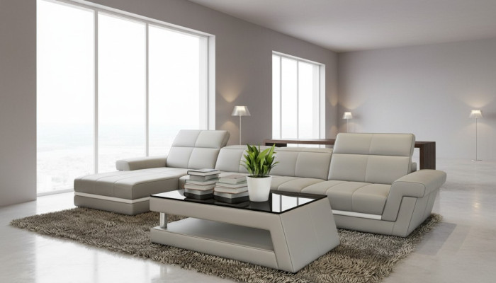 Leather Sofa Couch Living Area L-Shaped Design Modern Sofa 5136B Sofas