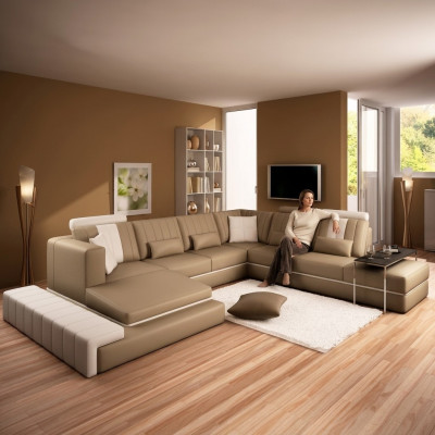 XXL Design Upholstery Set Leather Sofa Couch U-Shape Modern Sofa