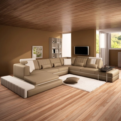 XXL Design Upholstery Set Leather Sofa Couch U-Shape Modern Sofa