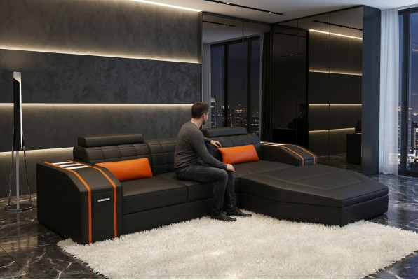 Illuminated living room leather sofa sofa corner couch living landscape big
