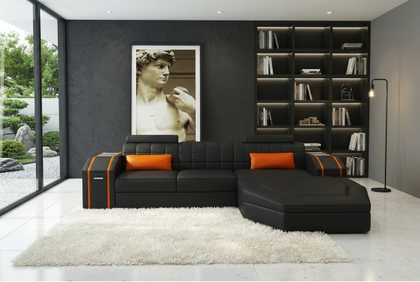 Illuminated living room leather sofa sofa corner couch living landscape big