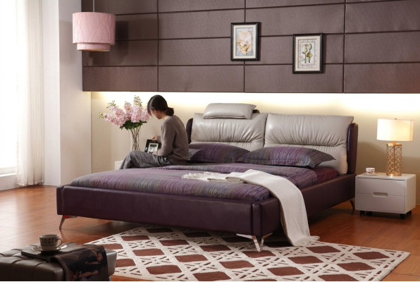 Modern luxury design bed XXL beds style decor hotel double leather 140 160