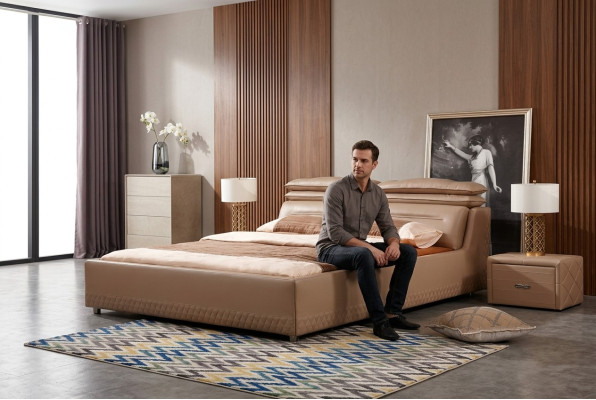 Modern design bed XXL luxury hotel bed style double leather 140 160