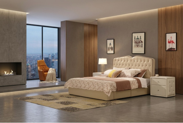 Modern design hotel beds bed XXL luxury double leather Chesterfield