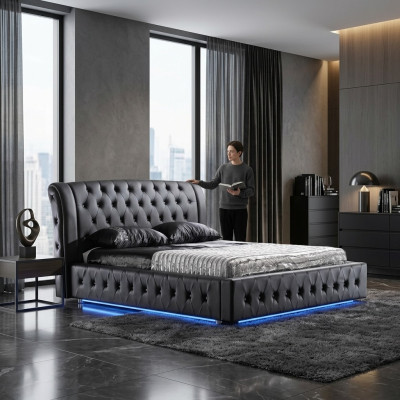 Modern hotel design bed XXL beds luxury double leather Chesterfield