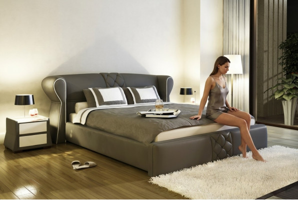 Leather Upholstered Bed Beds Hotel Classic Designer Double Marriage Bedroom New