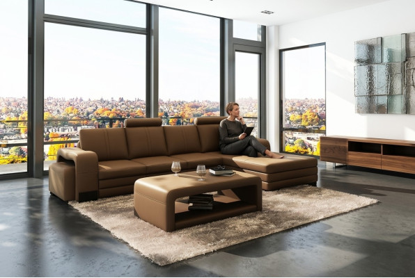 Leather sofa couch sofas XXL corner sofa living landscape L-shaped design modern