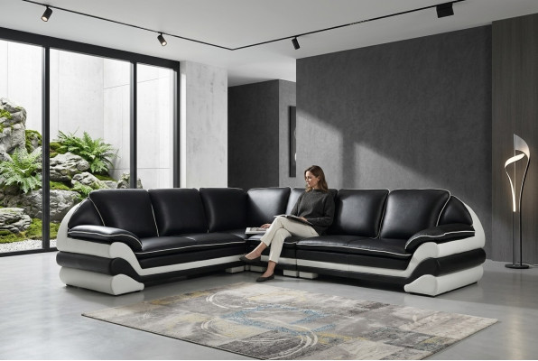 Leather sofa couch living area L-shaped design modern sofa classic