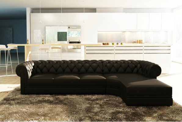 Classic Chesterfield Upholstered Corner Leather Sofa Living Landscape
