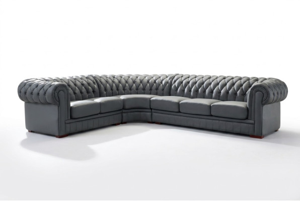 Classic Chesterfield Upholstered Seat Corner Leather Decor Set Living Landscape