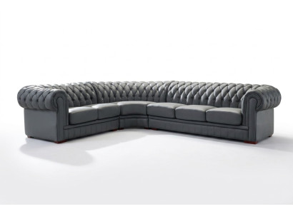 Classic Chesterfield Upholstered Seat Corner Leather Decor Set Living Landscape