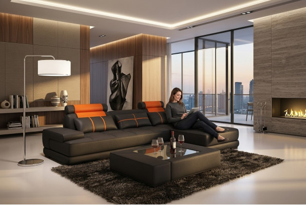 XXL Designer Living Area Upholstered Corner Sofa Corner Set Sofa Couch