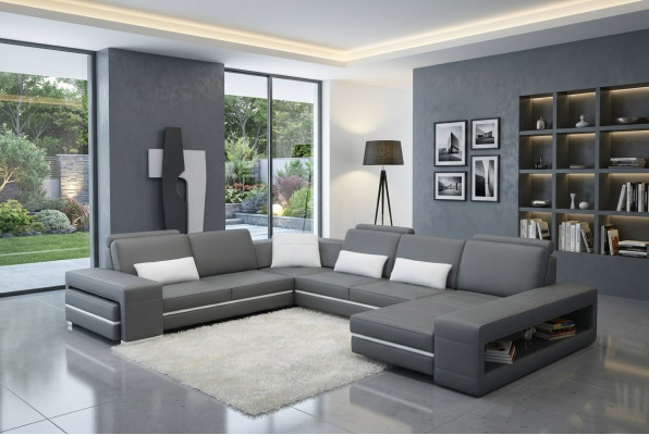 Leather sofa couch, living area, U-shaped design, modern sofa, corner decor, sofas