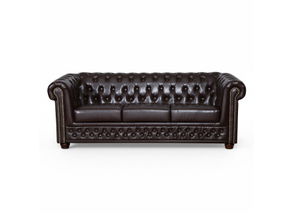 Modern three-seater faux leather sofa, cozy elegant Chesterfield