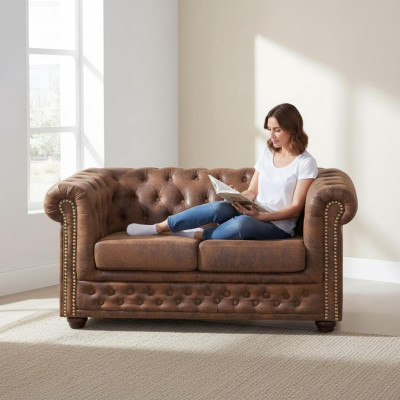 Chesterfield York Gobi 2 Seater Leather Couch Upholstered Sofas Couches New