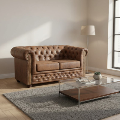 Chesterfield York Gobi 2 Seater Leather Couch Upholstered Sofas Couches New