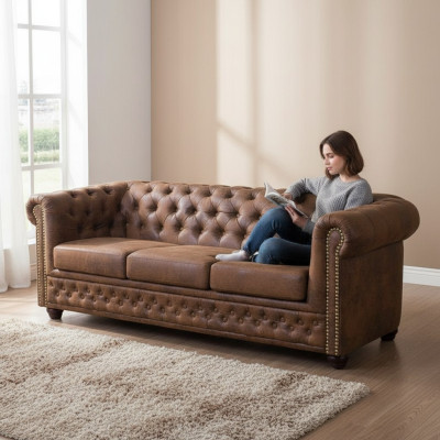 Chesterfield York Gobi 3 Seater Leather Couch Upholstered Sofas Couches New