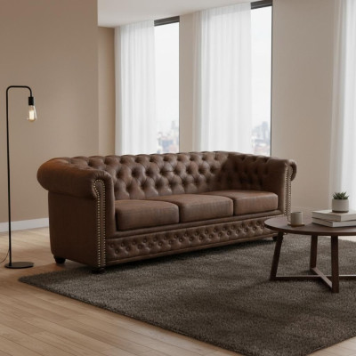 Chesterfield York Gobi 3 Seater Leather Couch Upholstered Sofas Couches New
