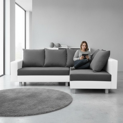 Design corner sofa with sofa L-shape, bed function, couch seat, corner sofas, textile upholstery, new.