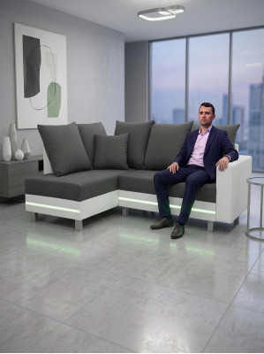 Design corner sofa L-shaped sofa bed function couch seat corner sofas textile upholstery LED