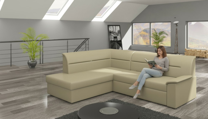 Design corner sofa Elano L-shape with bed function couch leather textile sofas