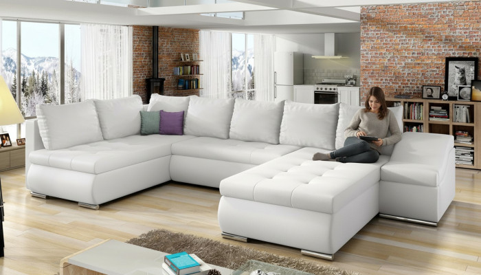 XXL large living landscape corner sofa couch upholstered fabric set