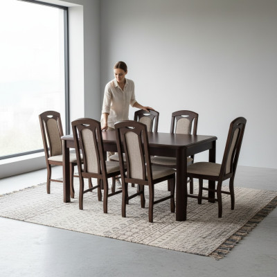 6x Chairs + Table Dining Room Set XXL Chair Set Wood Table