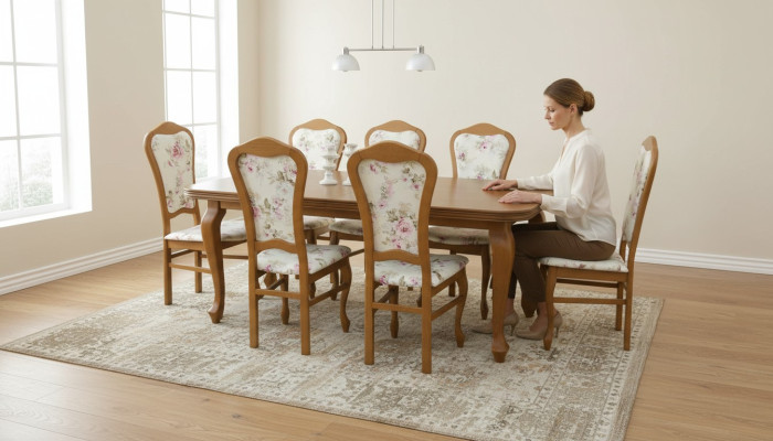 Classic designer dining room set wood table + 8 chairs chair set