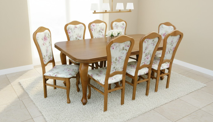 Classic designer dining room set wood table + 8 chairs chair set