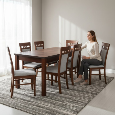 Classic designer dining room set wood table + 6 chairs chair set