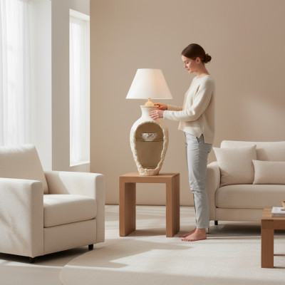 Design Floor Lamp Vase XXL 138cm Stand Lamp Shelf Lighted Showcase
