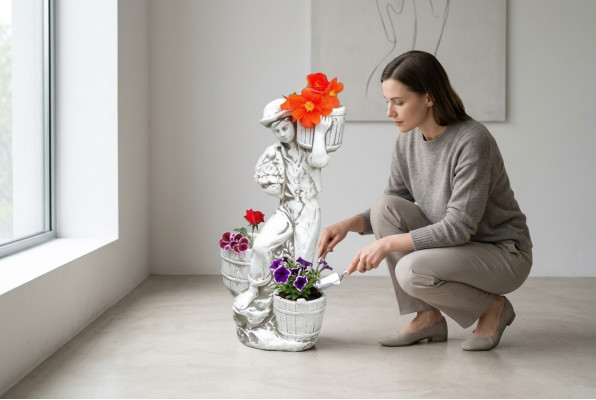 Figurine Planter White Plant Pot Decoration Figurine Flower Pots Garden