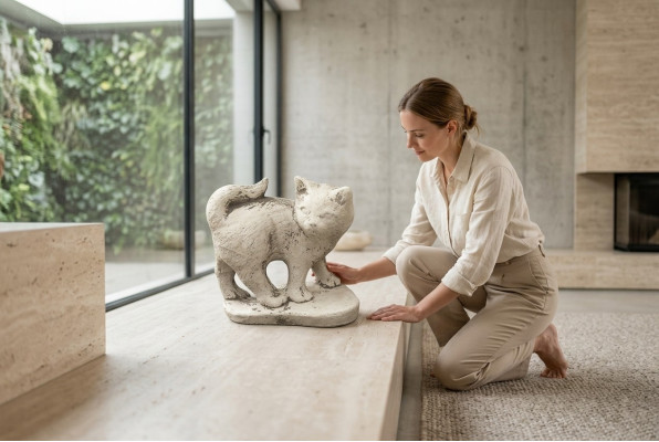 Garden decoration cat terrace stone figures figurine decor statue sculpture 494