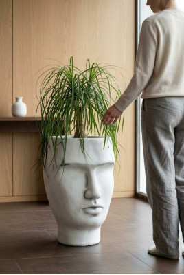 Design Flower Pot Top Plant Container Vessel Deco Figure Pot Face Sculpture