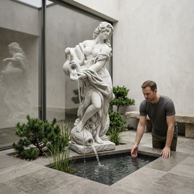Garden Figure "Lady Fontaine" 140cm Pond Figure Human Stone Cast