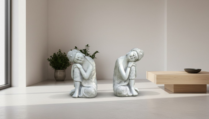 Decorative Buddha sculpture with a stone look. Large sculpture for garden figure.